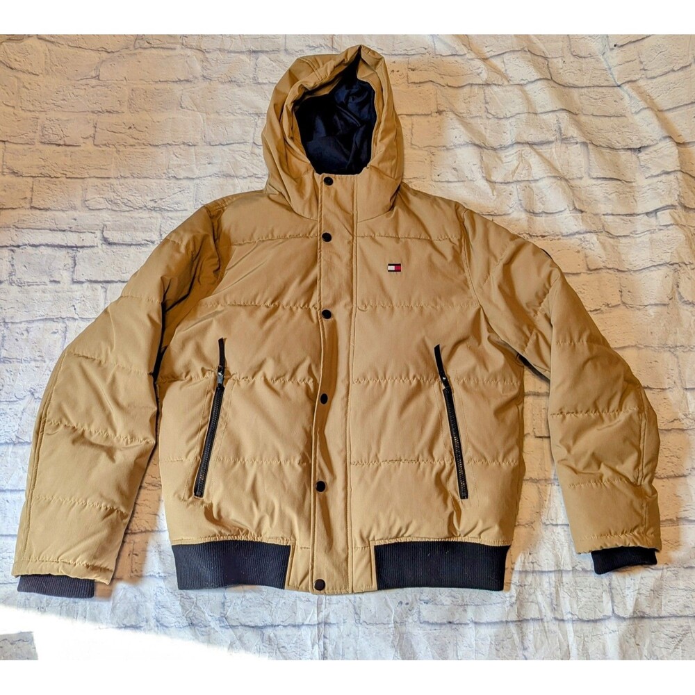 Tommy Hilfiger Short Snorkel Coat Tan Winter Coat Size Large Attached Hood